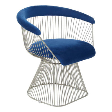 Orsina Anzio Navy Velvet Accent Chair | Brushed Silver Hourglass Frame