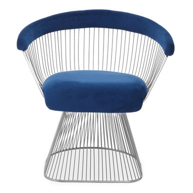 Orsina Anzio Navy Velvet Accent Chair | Brushed Silver Hourglass Frame