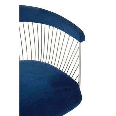 Orsina Anzio Navy Velvet Accent Chair | Brushed Silver Hourglass Frame