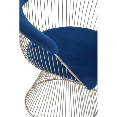 Orsina Anzio Navy Velvet Accent Chair | Brushed Silver Hourglass Frame