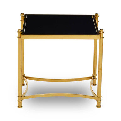 Orsina Ackley Gold Side Table – Black Glass Top Stainless Steel Base