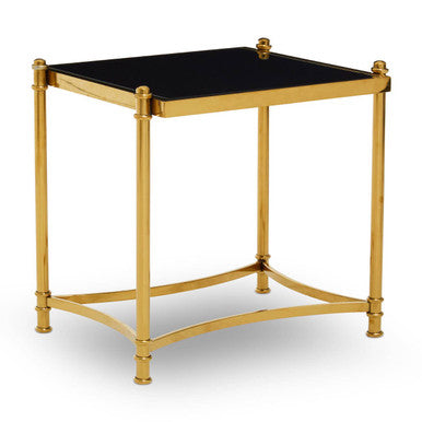 Orsina Ackley Gold Side Table – Black Glass Top Stainless Steel Base