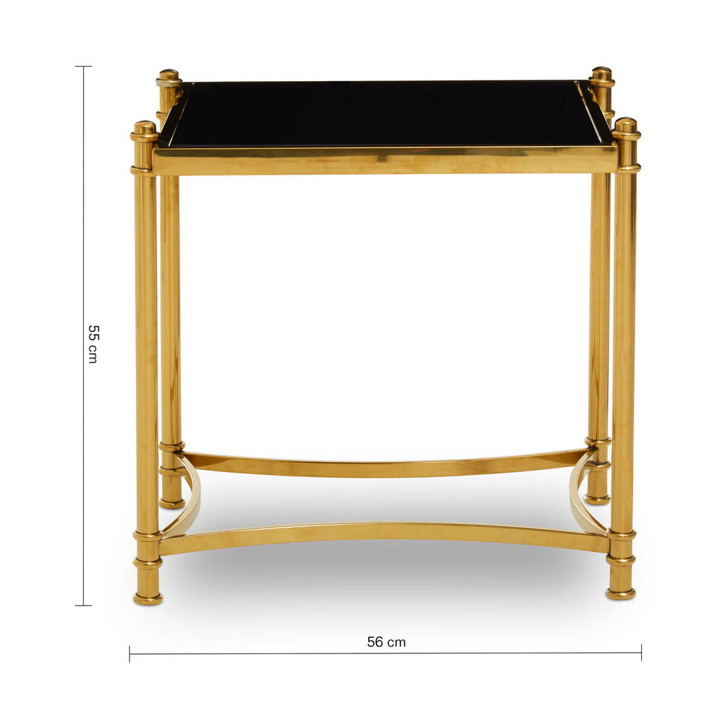 Orsina Ackley Gold Side Table – Black Glass Top Stainless Steel Base
