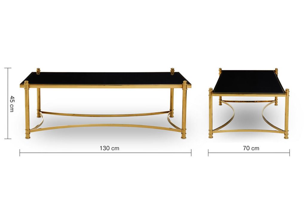 Orsina Ackley Gold Coffee Table | Black Glass Top & Stainless Steel