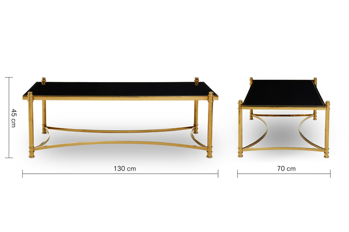 Orsina Ackley Gold Coffee Table | Black Glass Top & Stainless Steel