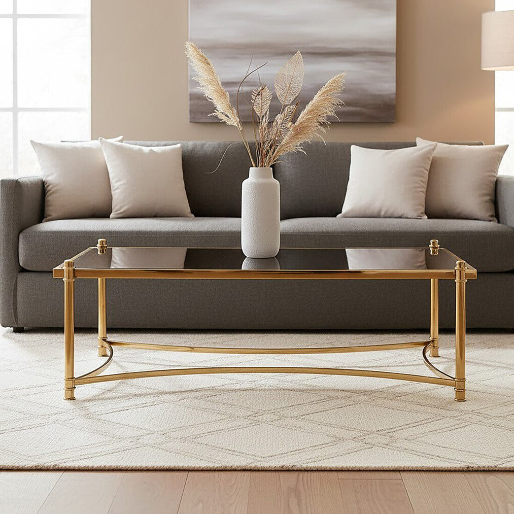 Orsina Ackley Gold Coffee Table | Black Glass Top & Stainless Steel