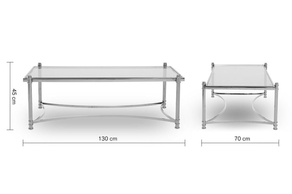 Orsina Ackley Rectangular Glass Coffee Table – Silver Stainless Steel