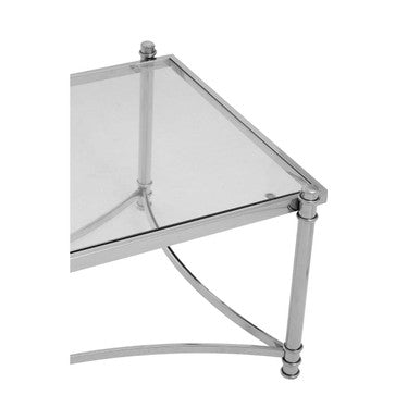 Orsina Ackley Rectangular Glass Coffee Table – Silver Stainless Steel
