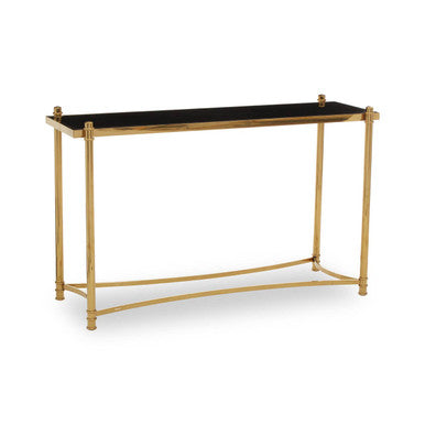 Orsina Ackley Gold Console Table with Black Glass Top - 60 Inch