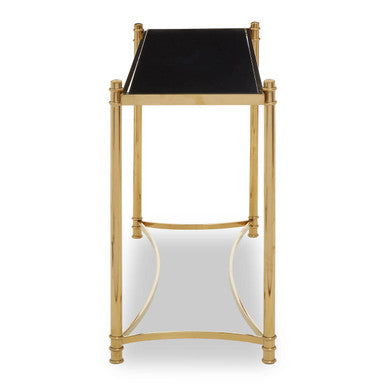 Orsina Ackley Gold Console Table with Black Glass Top - 60 Inch
