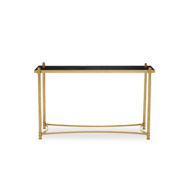 Orsina Ackley Gold Console Table with Black Glass Top - 60 Inch