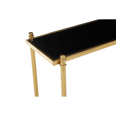 Orsina Ackley Gold Console Table with Black Glass Top - 60 Inch