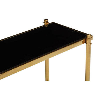 Orsina Ackley Gold Console Table with Black Glass Top - 60 Inch