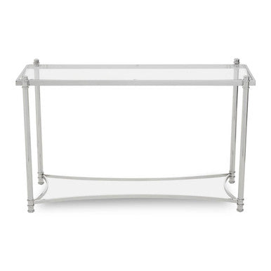 Orsina Ackley Console Table | Silver Stainless Steel & Clear Glass