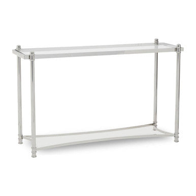 Orsina Ackley Console Table | Silver Stainless Steel & Clear Glass