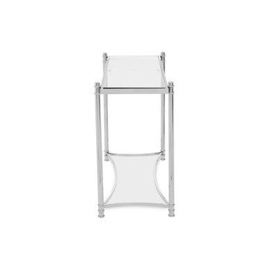 Orsina Ackley Console Table | Silver Stainless Steel & Clear Glass