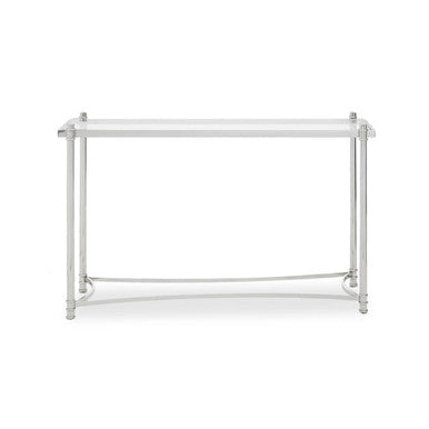 Orsina Ackley Console Table | Silver Stainless Steel & Clear Glass