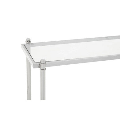 Orsina Ackley Console Table | Silver Stainless Steel & Clear Glass