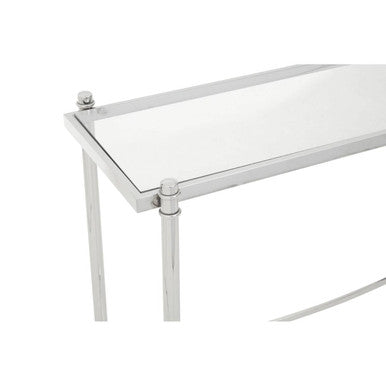 Orsina Ackley Console Table | Silver Stainless Steel & Clear Glass