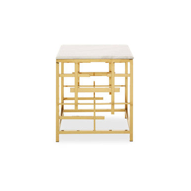 Orsina Aprilia White Marble Side Table | Gold Geometric Square Base