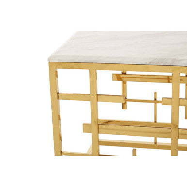 Orsina Aprilia White Marble Side Table | Gold Geometric Square Base