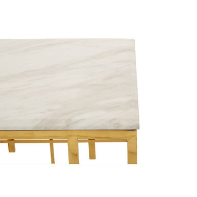 Orsina Aprilia White Marble Side Table | Gold Geometric Square Base