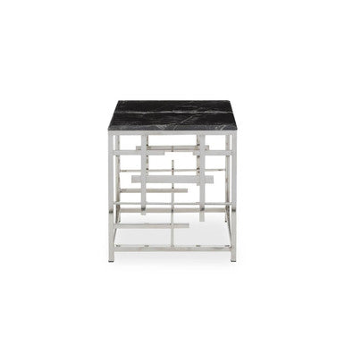 Orsina Aprilia Black Marble Side Table | Silver Geometric Base