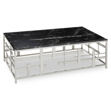 Orsina Aprilia Black Marble Coffee Table | Silver Geometric Base