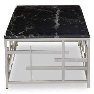 Orsina Aprilia Black Marble Coffee Table | Silver Geometric Base