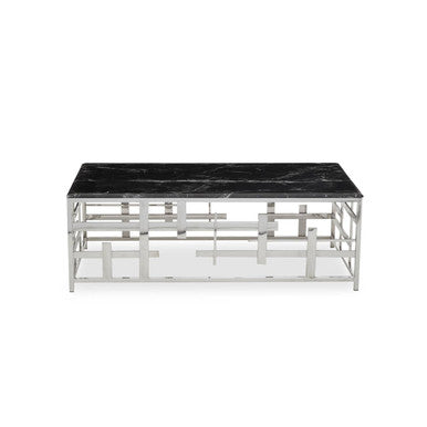 Orsina Aprilia Black Marble Coffee Table | Silver Geometric Base