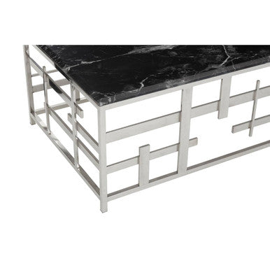 Orsina Aprilia Black Marble Coffee Table | Silver Geometric Base
