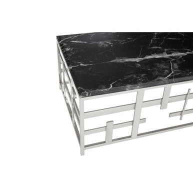 Orsina Aprilia Black Marble Coffee Table | Silver Geometric Base