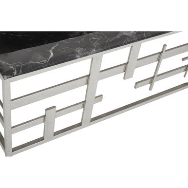 Orsina Aprilia Black Marble Coffee Table | Silver Geometric Base