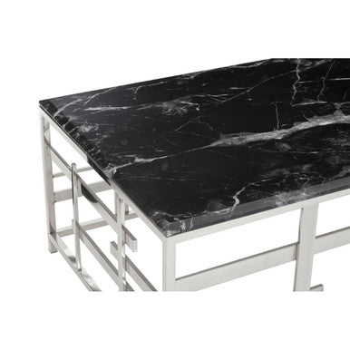 Orsina Aprilia Black Marble Coffee Table | Silver Geometric Base