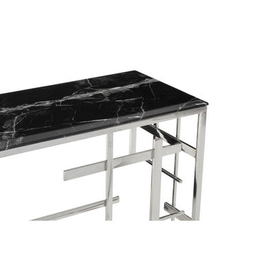 Orsina Aprilia Black Marble Console Table | Silver Geometric Base