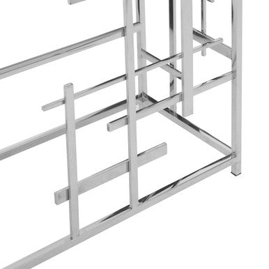 Orsina Aprilia Black Marble Console Table | Silver Geometric Base