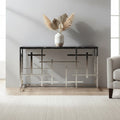 Orsina Aprilia Black Marble Console Table | Silver Geometric Base