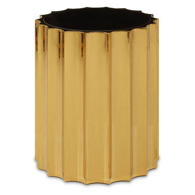 Orsina Alvaro Round Side Table | Black Glass & Titanium Base