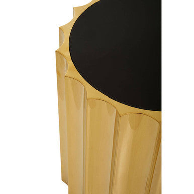 Orsina Alvaro Round Side Table | Black Glass & Titanium Base