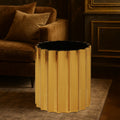 Orsina Alvaro Round Side Table | Black Glass & Titanium Base