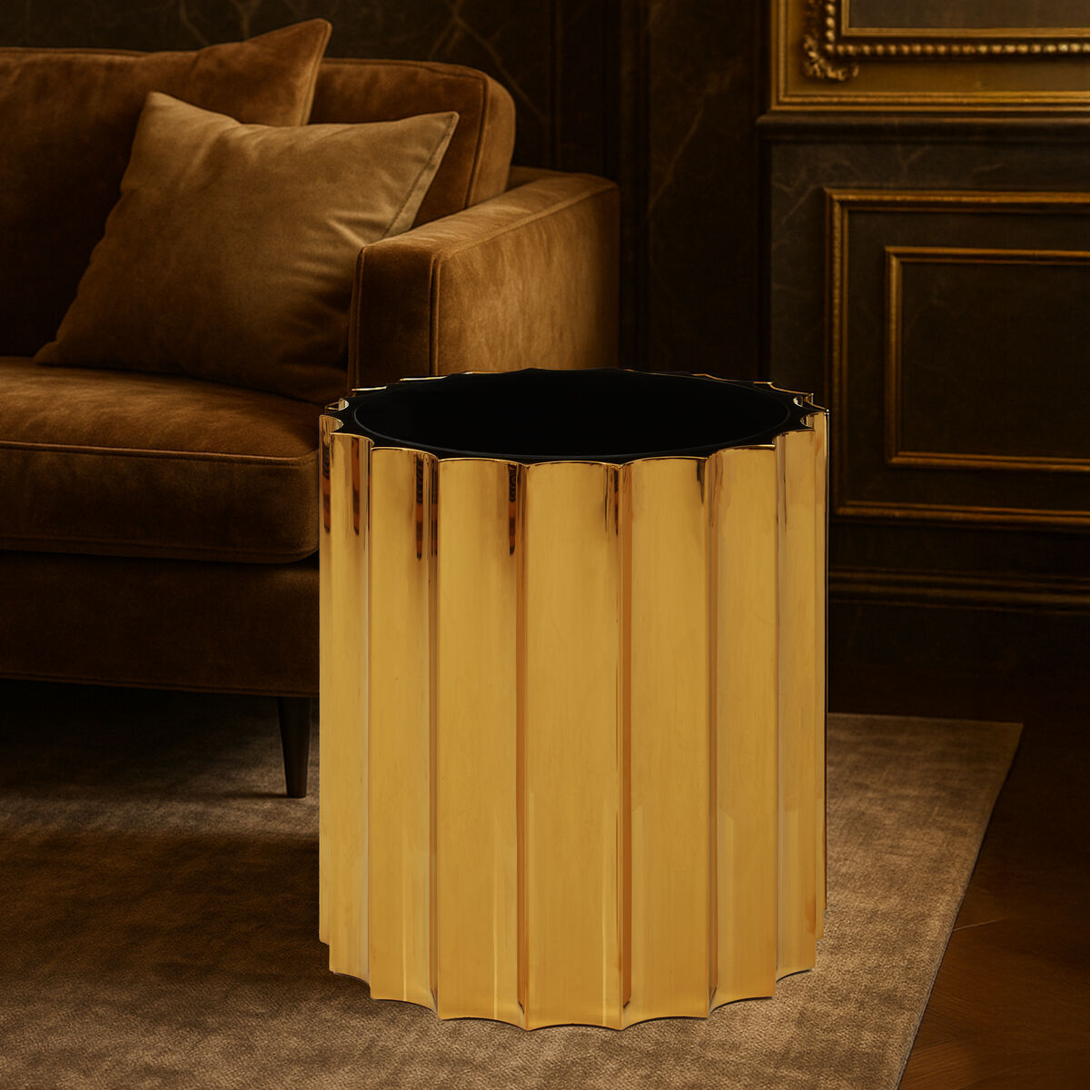Orsina Alvaro Round Side Table | Black Glass & Titanium Base