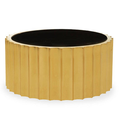 Orsina Alvaro Round Coffee Table | Black Glass and Titanium Base