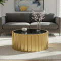 Orsina Alvaro Round Coffee Table | Black Glass and Titanium Base