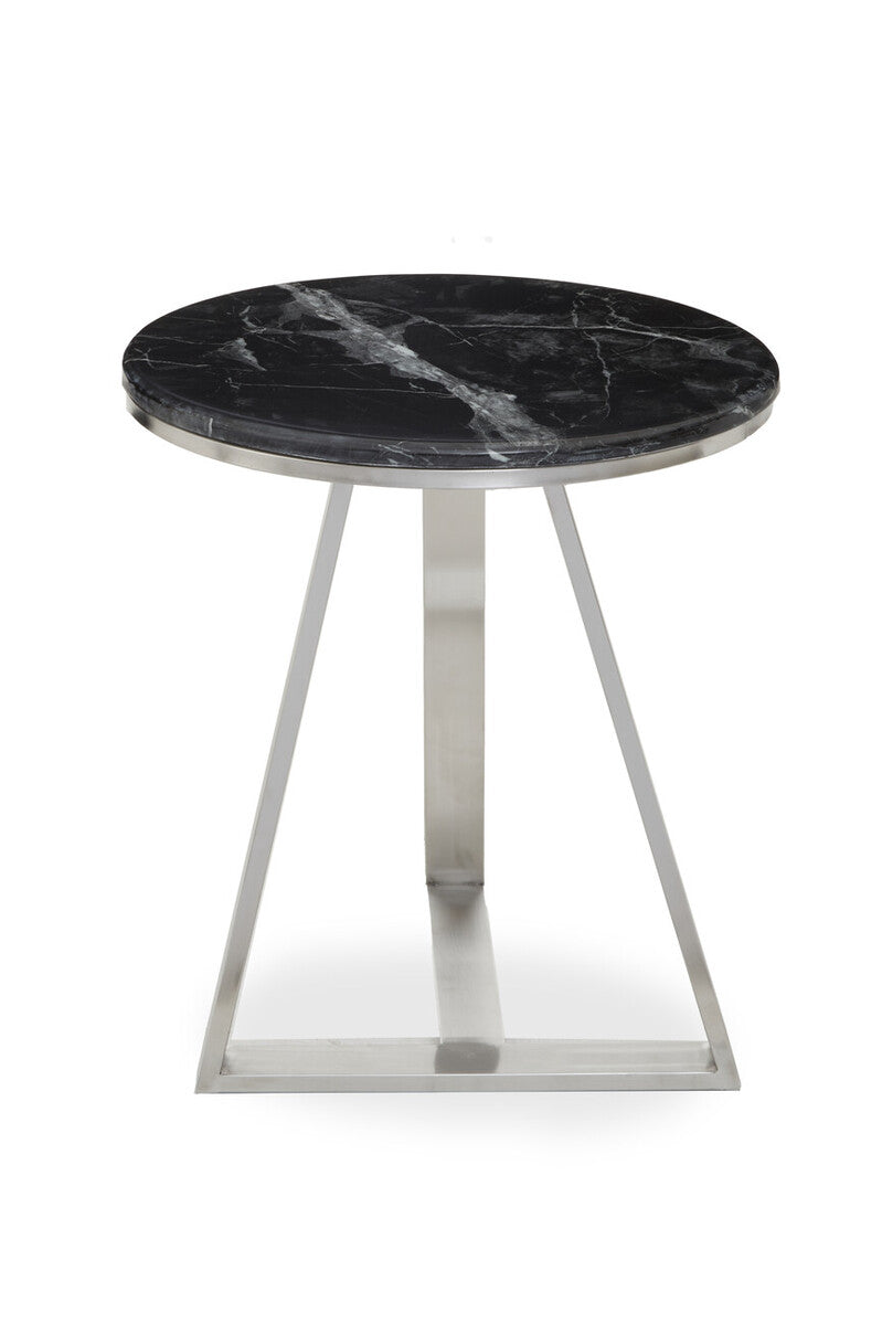 Orsina Alvaro Round Black Marble Side Table with Silver Sledge Base
