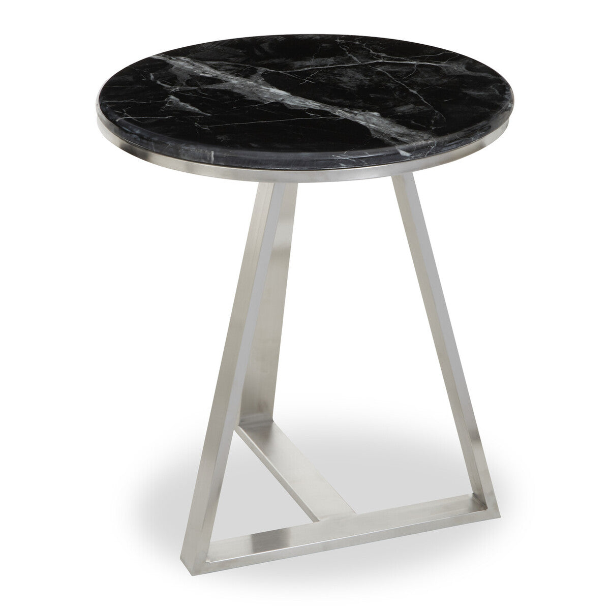 Orsina Alvaro Round Black Marble Side Table with Silver Sledge Base