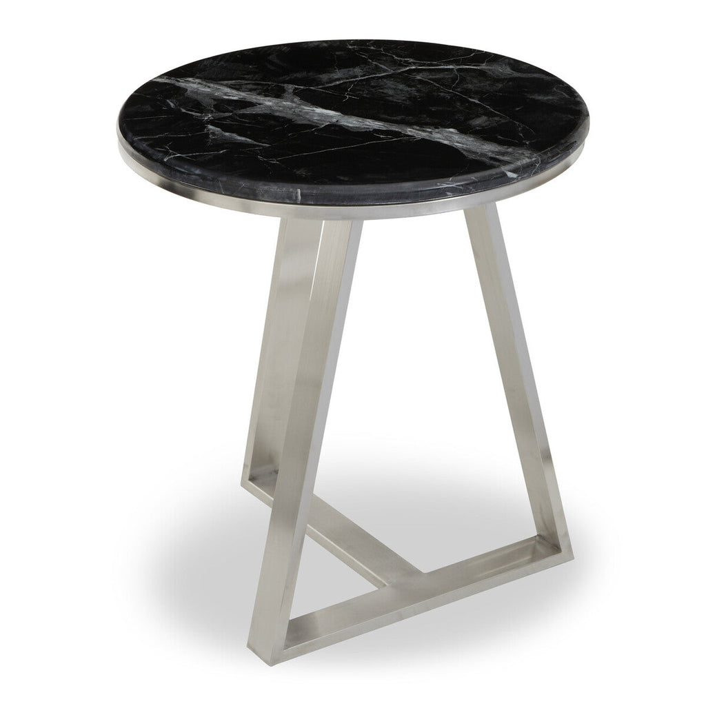 Orsina Alvaro Round Black Marble Side Table with Silver Sledge Base