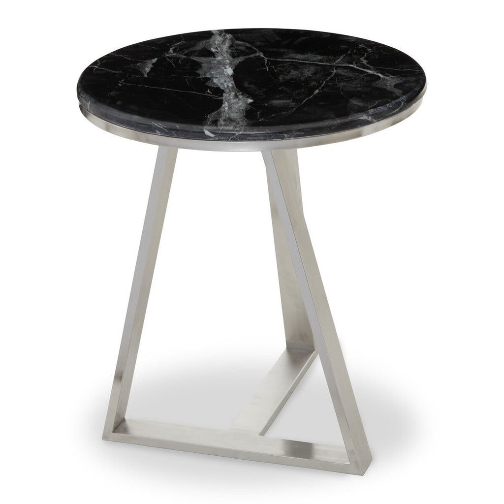 Orsina Alvaro Round Black Marble Side Table with Silver Sledge Base