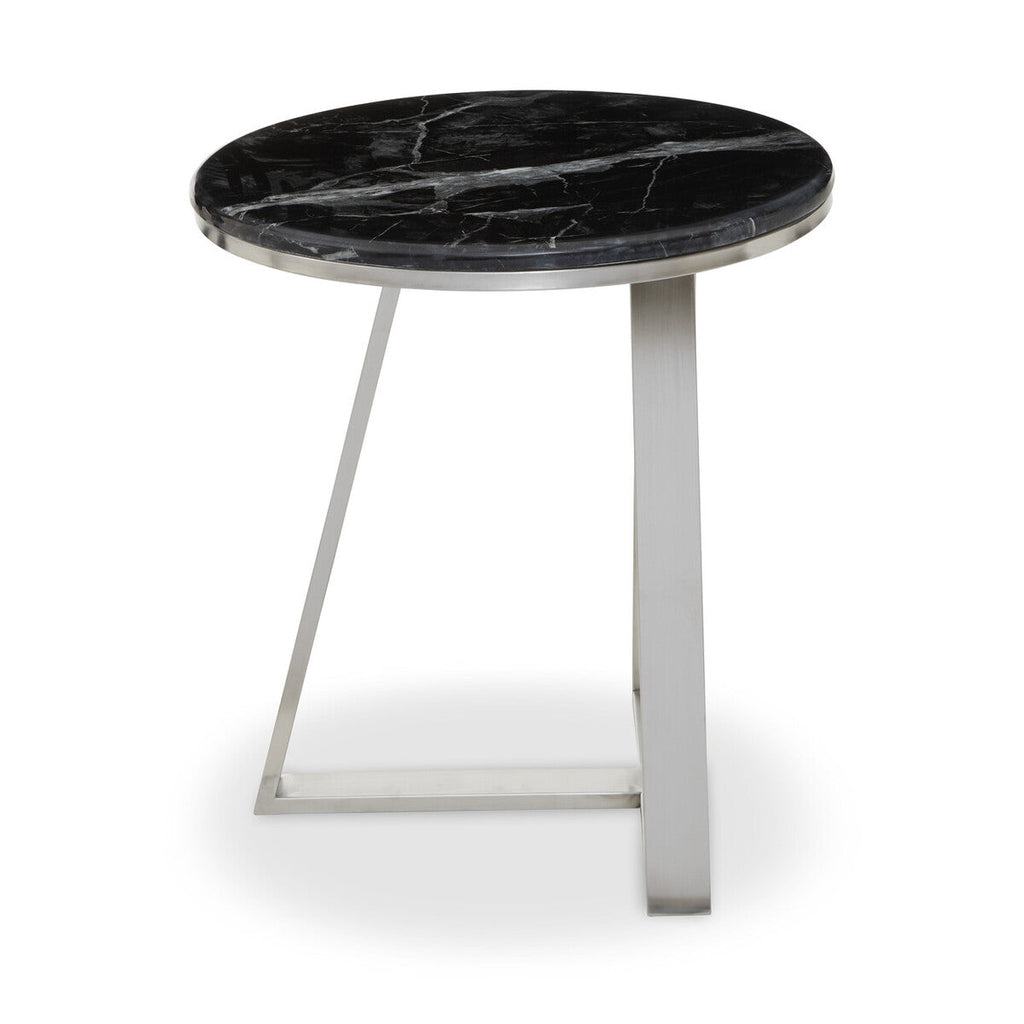 Orsina Alvaro Round Black Marble Side Table with Silver Sledge Base