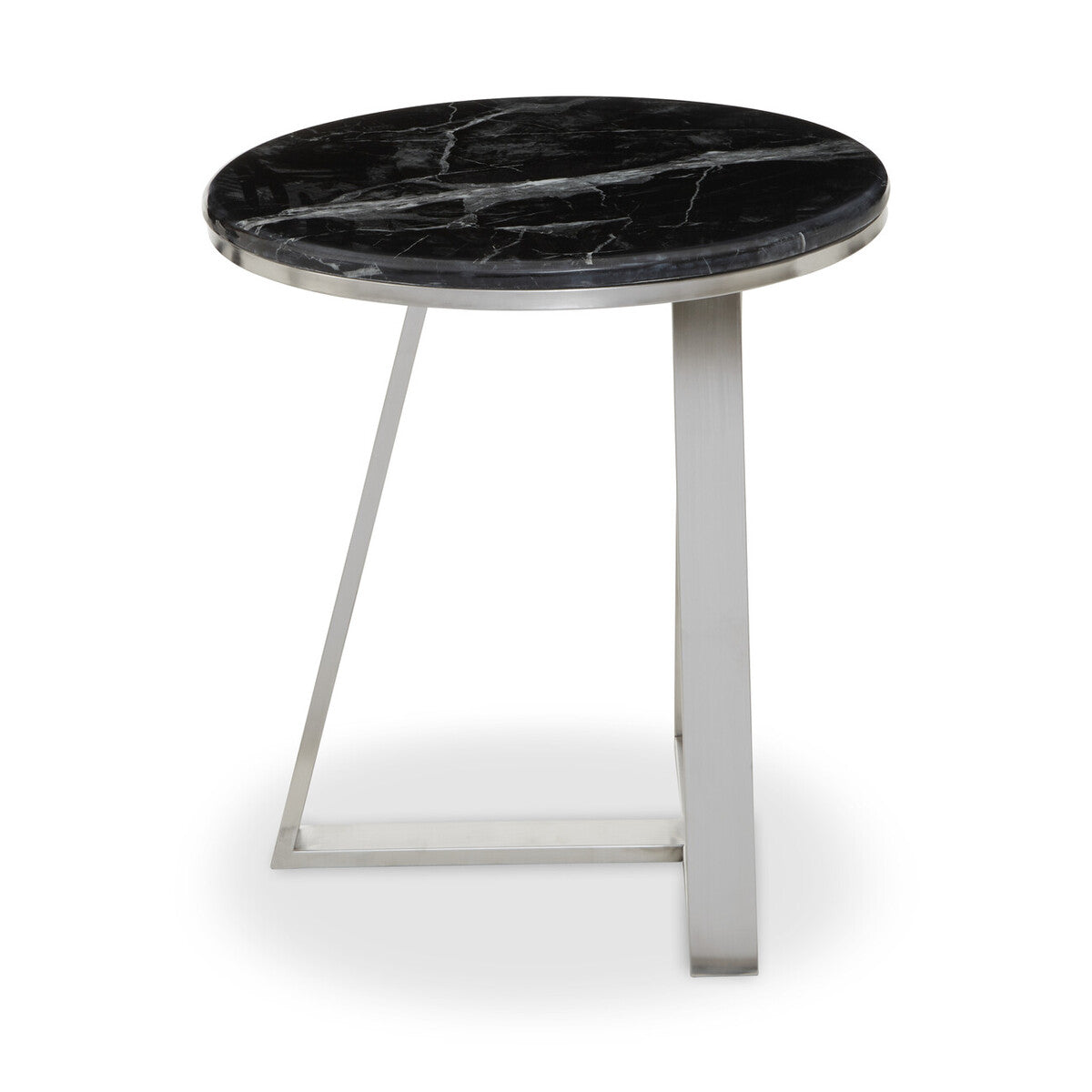 Orsina Alvaro Round Black Marble Side Table with Silver Sledge Base