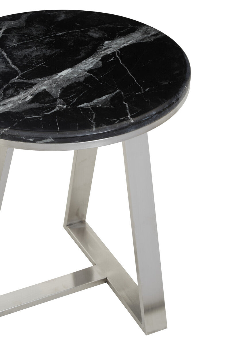 Orsina Alvaro Round Black Marble Side Table with Silver Sledge Base